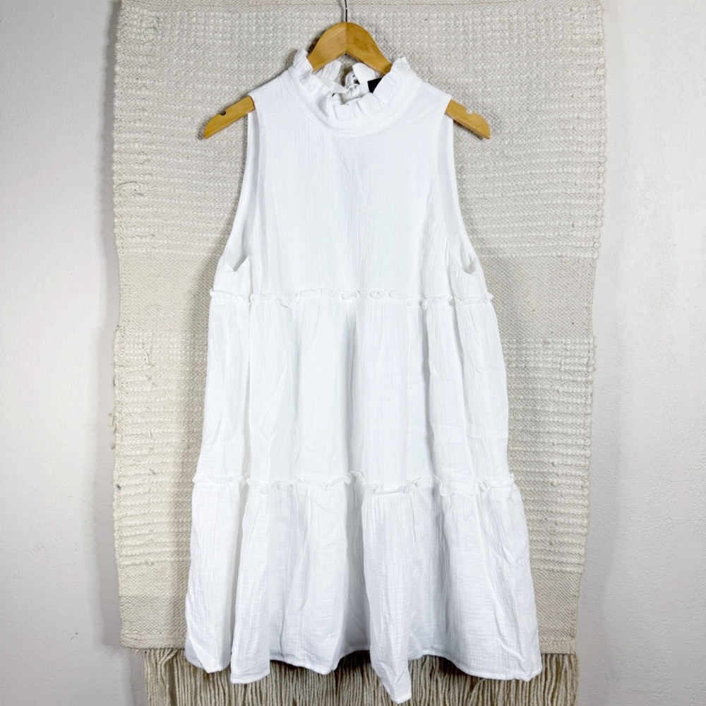 TUCKERNUCK Pomander Place white gauzy tiered ruffle mini dress EXTRA LARGE